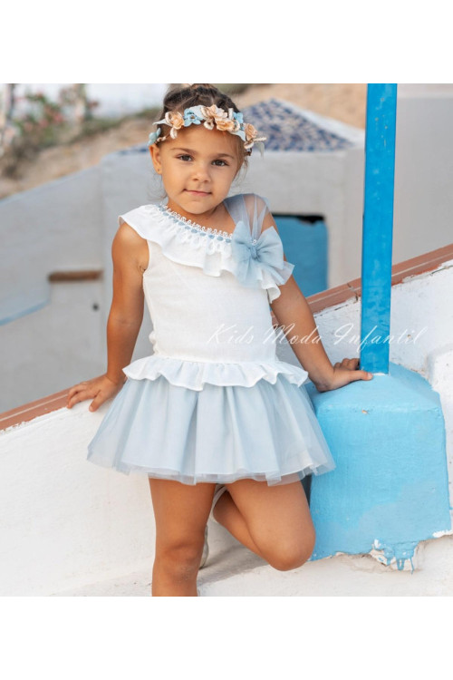 Vestido Tul Azul/Blanco