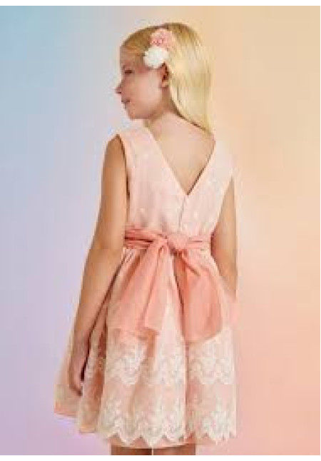 Vestido Gasa Bordado Rosa