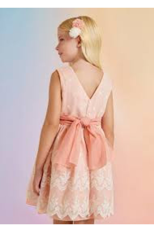 Vestido Gasa Bordado Rosa