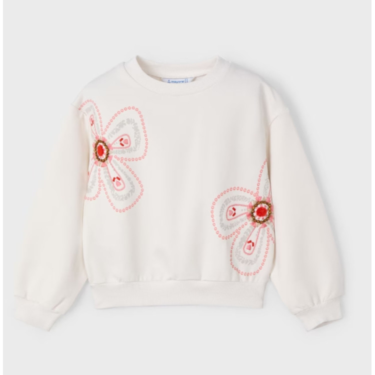 Sudadera Flores Hueso