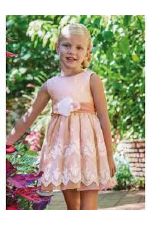 Vestido Gasa Bordado Rosa