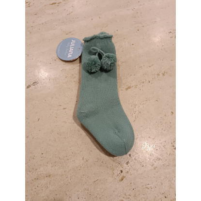 Calcetines Pompones Verde Hoja