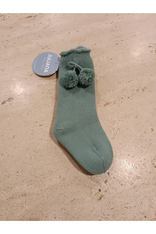 Calcetines Pompones Verde Hoja