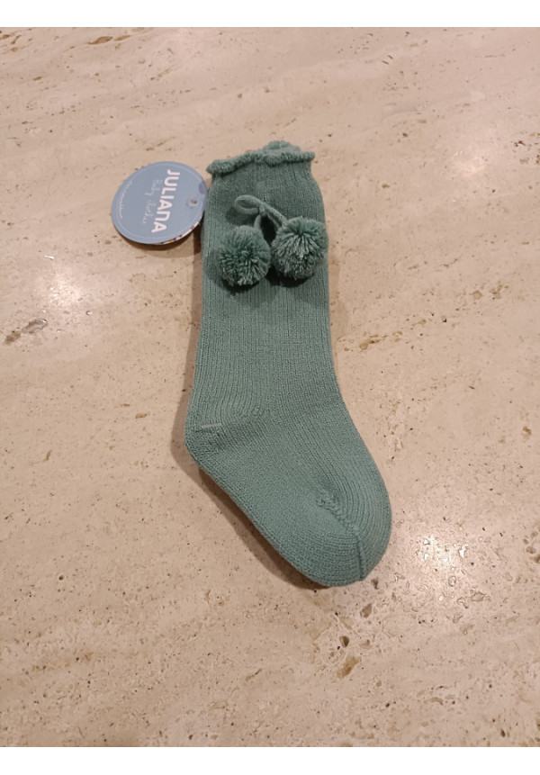 Calcetines Pompones Verde Hoja
