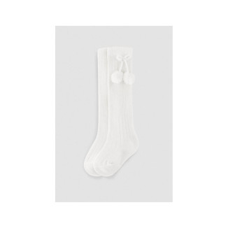 Calcetín Largo Pompón Marfil Calcetín Largo Pompón Marfil