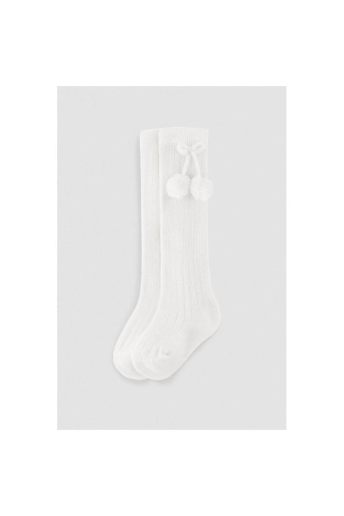 Calcetín Largo Pompón Marfil