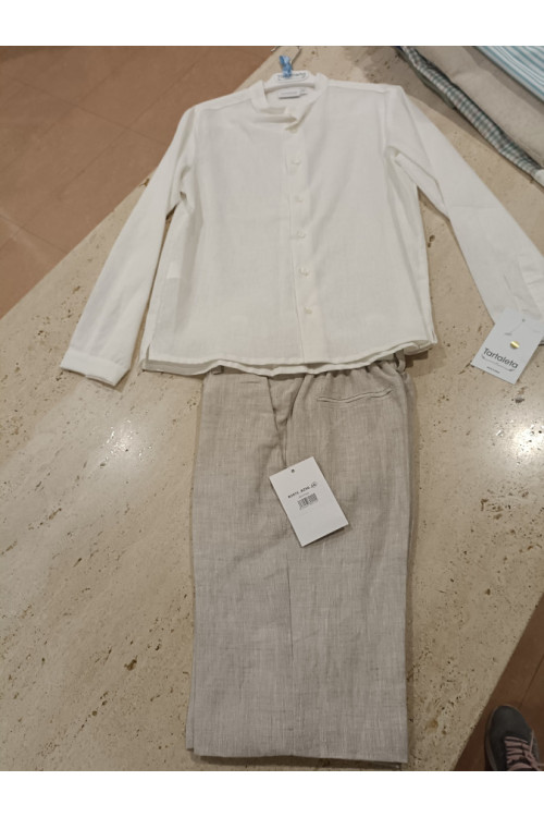 Conjunto 2p Lino Blanco/Tostado