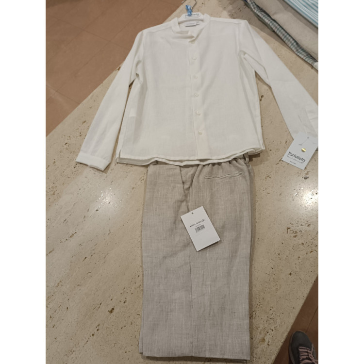 Conjunto 2p Lino Blanco/Tostado