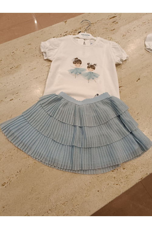 Conjunto 2p Tul Plisado Cielo