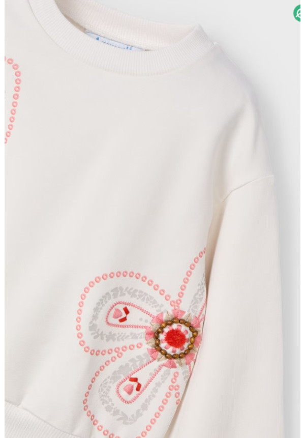 Sudadera Flores Hueso