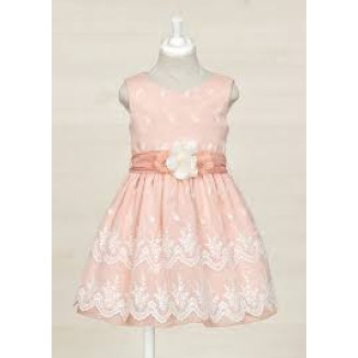 Vestido Gasa Bordado Rosa