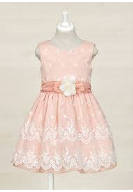 Vestido Gasa Bordado Rosa