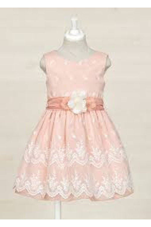 Vestido Gasa Bordado Rosa