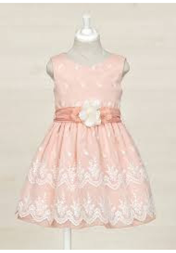 Vestido Gasa Bordado Rosa
