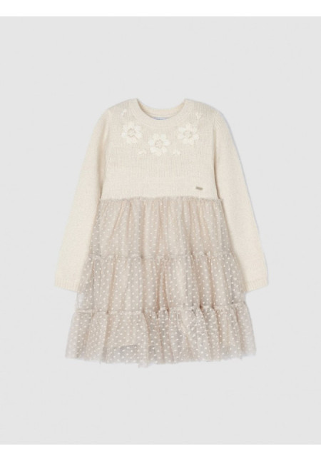Vestido Tricot/Tul Crudo