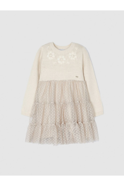 Vestido Tricot/Tul Crudo
