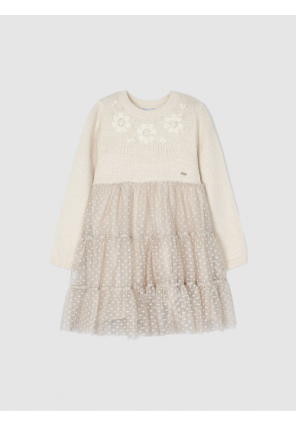Vestido Tricot/Tul Crudo