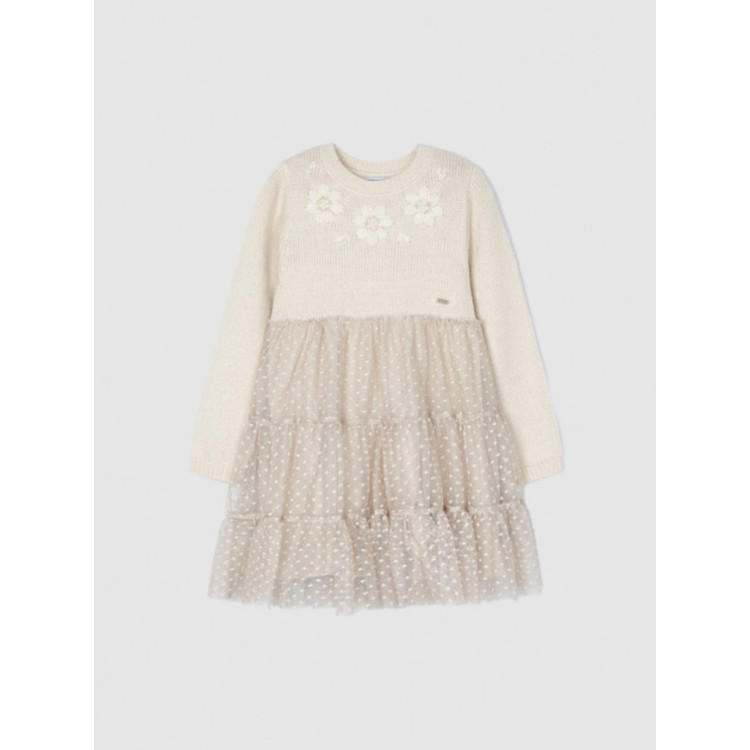 Vestido Tricot/Tul Crudo