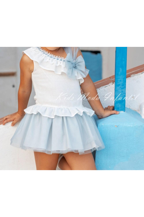 Vestido Tul Azul/Blanco