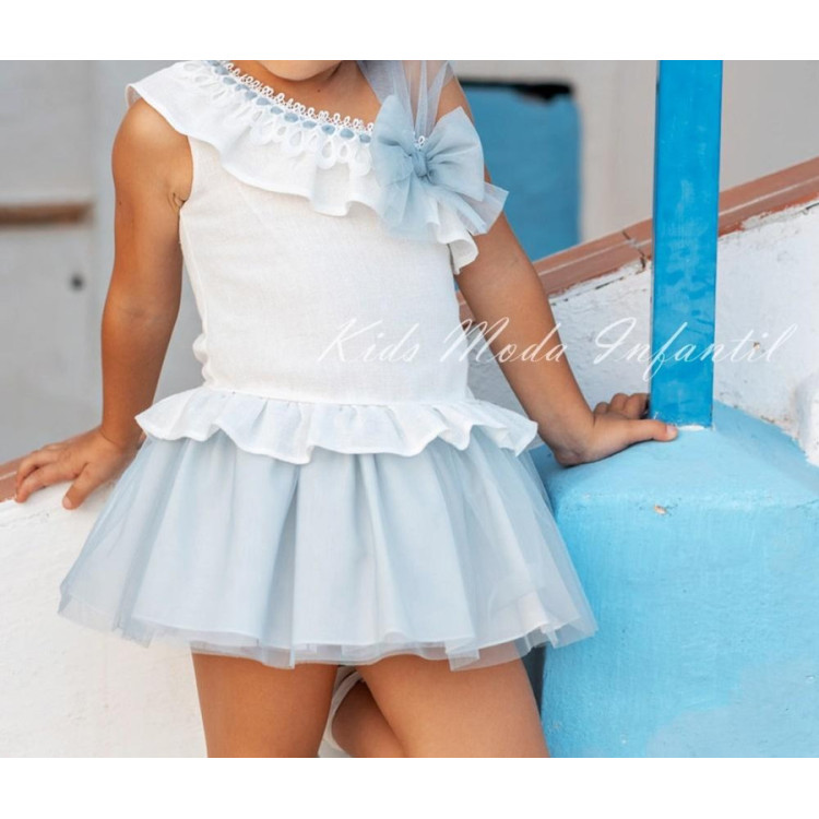 Vestido Tul Azul/Blanco