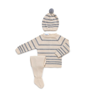 Conjunto 2p Rayas Crema Gris