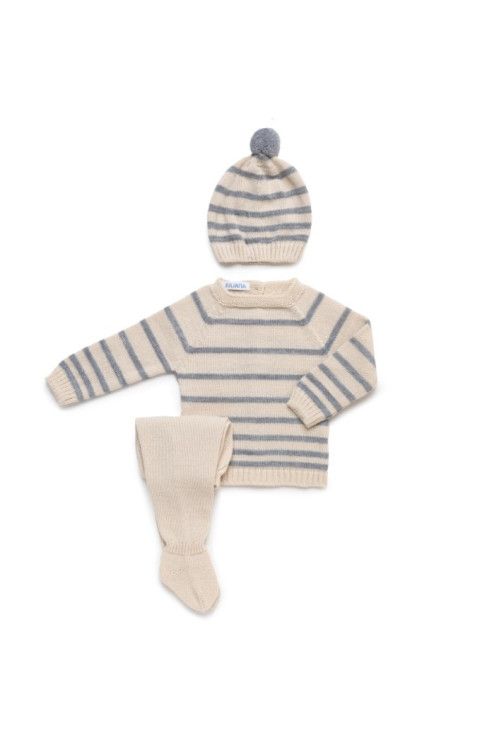 Conjunto 2p Rayas Crema Gris