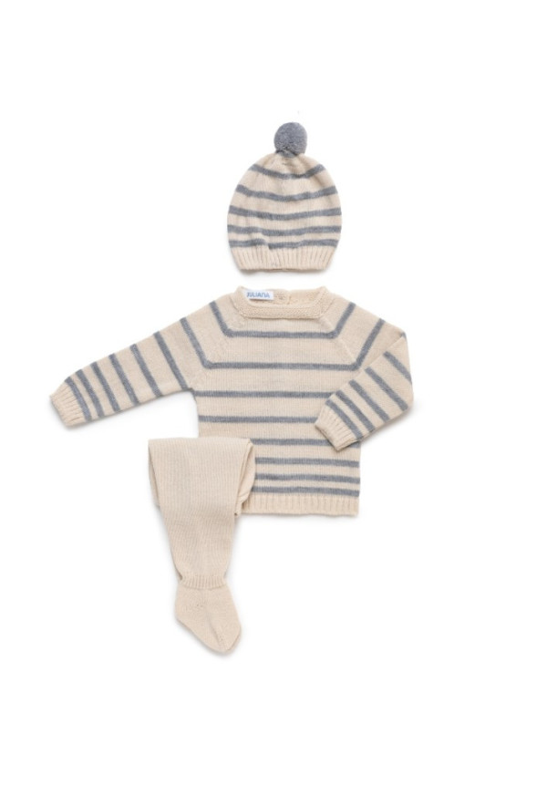 Conjunto 2p Rayas Crema Gris