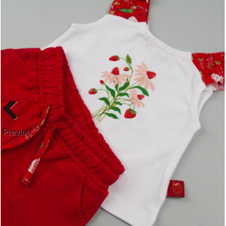 Conjunto 2p + Cinta Pelo Fresas Rojo