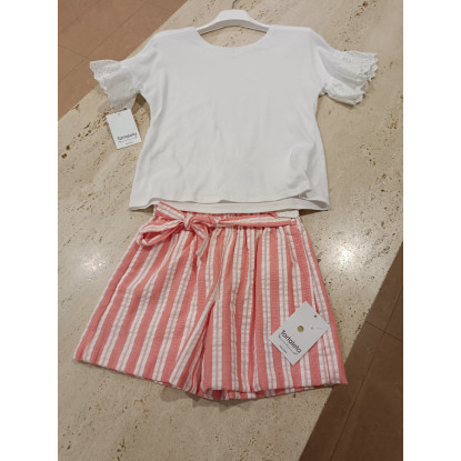Conjunto 2p Coral/Blanco Lazo