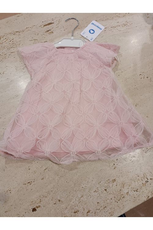 Vestido Tul Flores Rosa