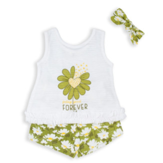 Conjunto 2p + Cinta Flores Verde