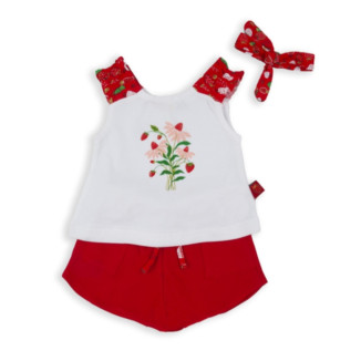 Conjunto 2p + Cinta Pelo Fresas Rojo