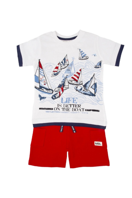 Conjunto 2p Barcos Blanco/Rojo