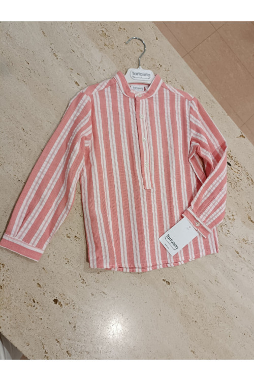Camisa Rayas Coral/Blanco