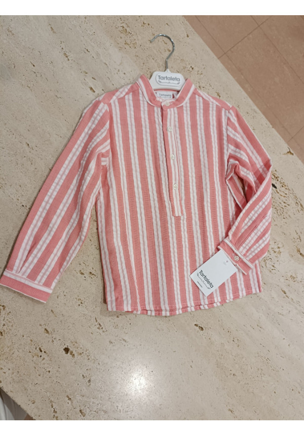 Camisa Rayas Coral/Blanco