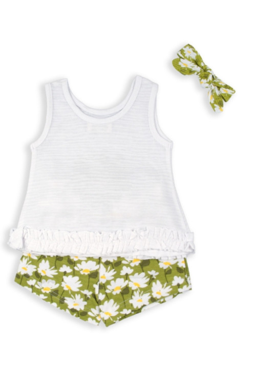 Conjunto 2p + Cinta Flores Verde