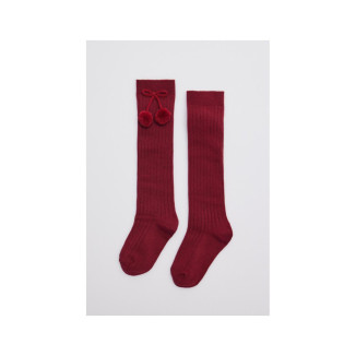 Calcetín Largo Pompón Granate Calcetín Largo Pompón Granate