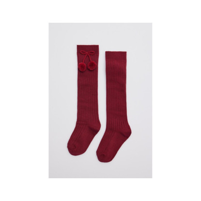 Calcetín Largo Pompón Granate