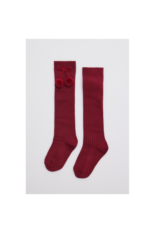 Calcetín Largo Pompón Granate