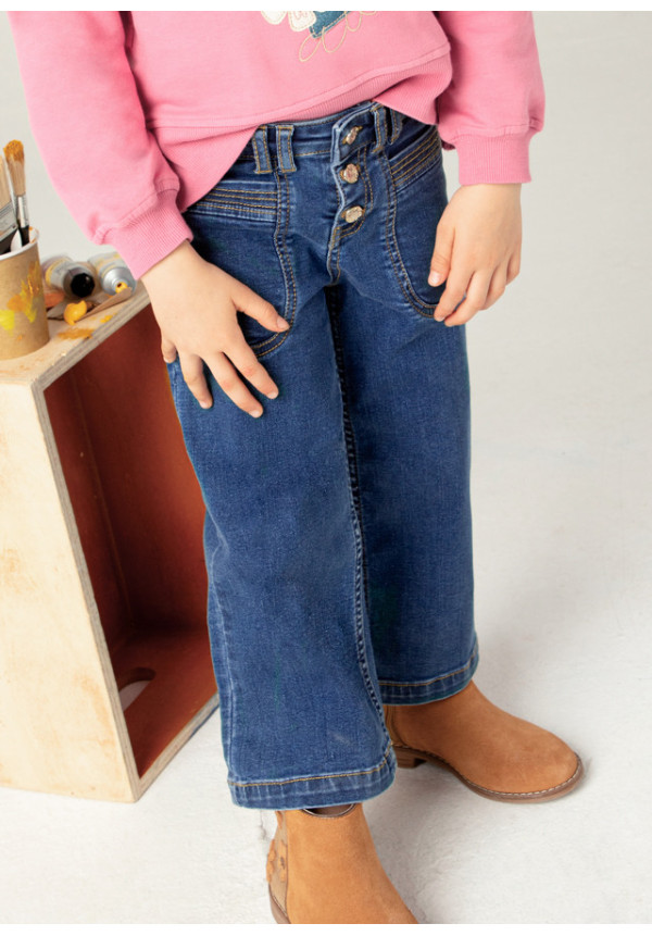 Pantalón Vaquero Cropped Azul Medio