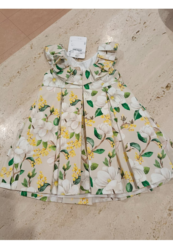 Vestido Ceremonia Estampado Beige