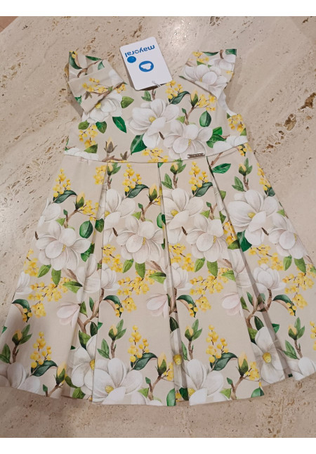 Vestido Ceremonia Estampado Beige