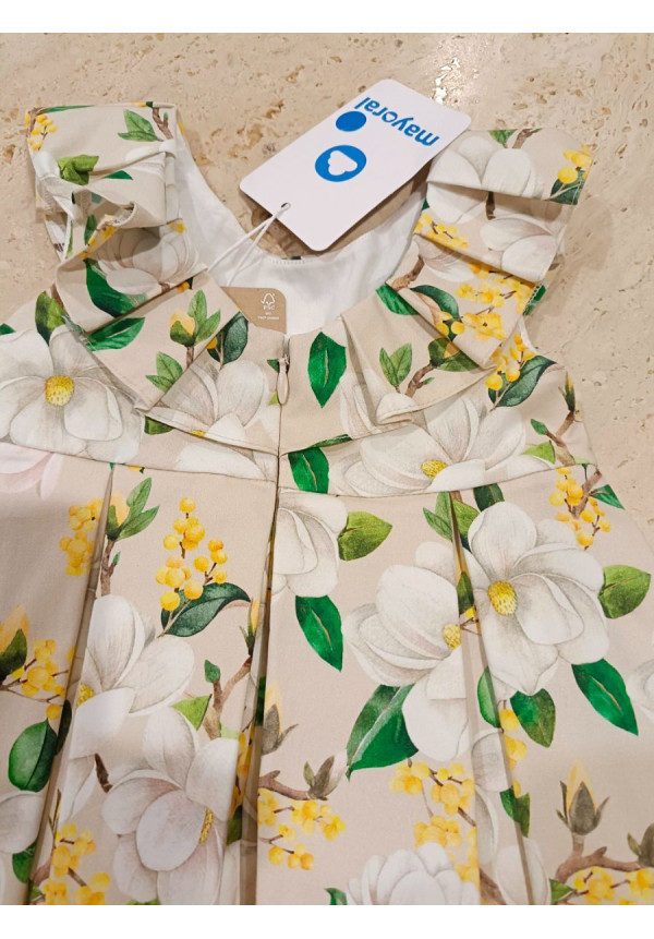 Vestido Ceremonia Estampado Beige
